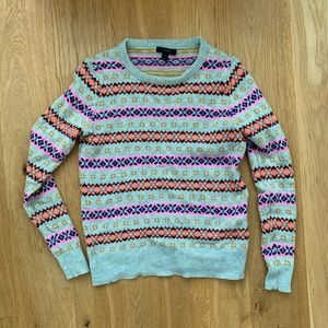 J. Crew Lambs Wool Sweater in Colorful Festive Pattern Size S